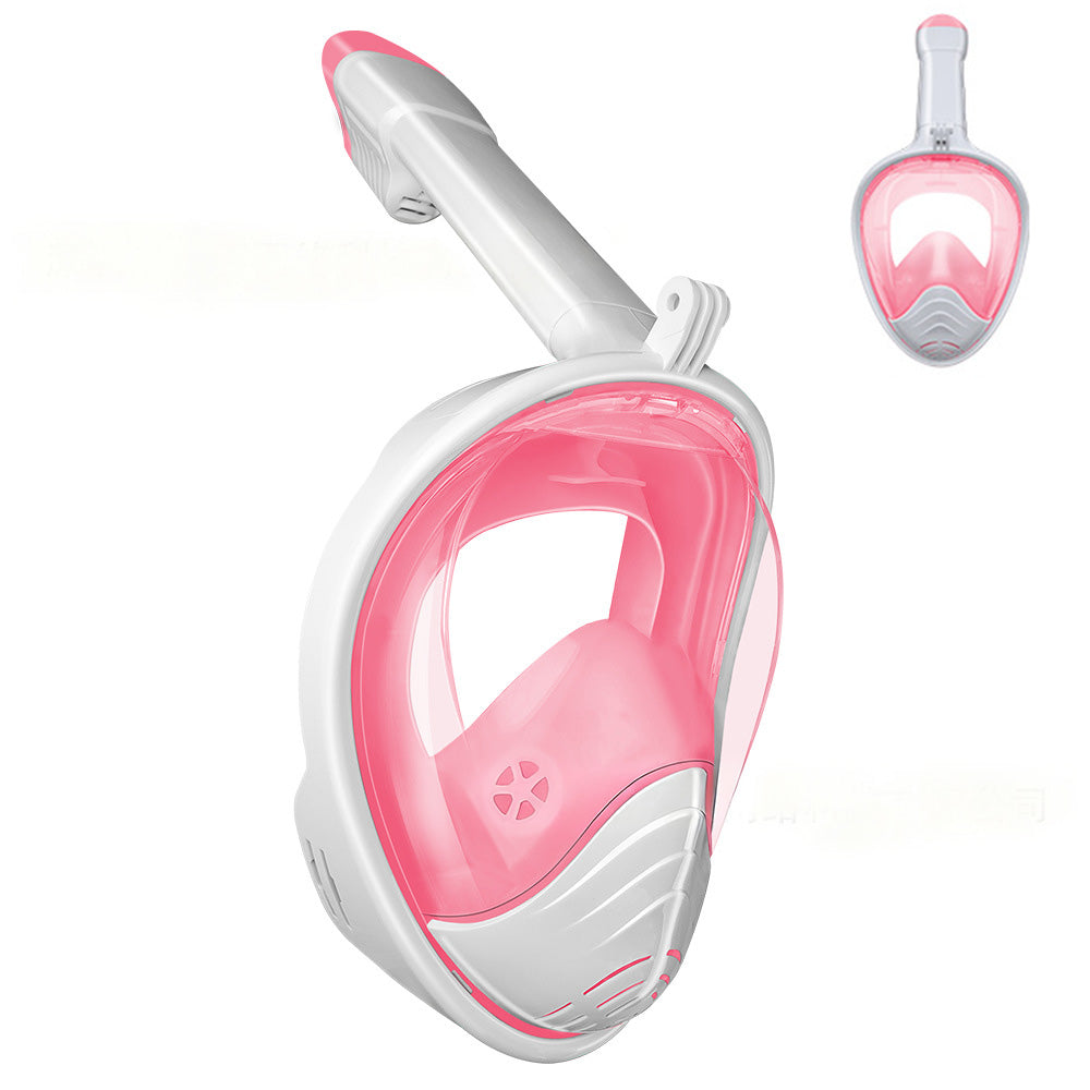 Full Face Snorkel Mask ¨C 180 Degree Panoramic View Anti-Fog & Leak-Proof Design White Pink
