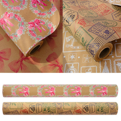 2 Pack Double Sided Christmas Wrapping Paper 4 - Vintage Stamps