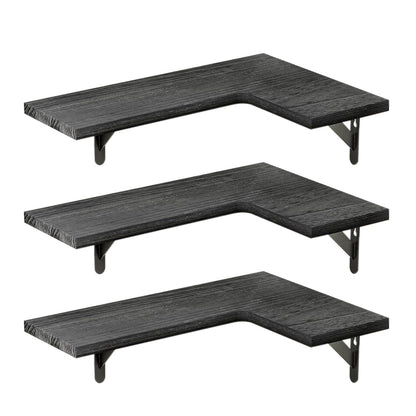 Corner Floating Shelves Set of 3 Wall Mounted Rustic Wood Storage Display Shelves-Black