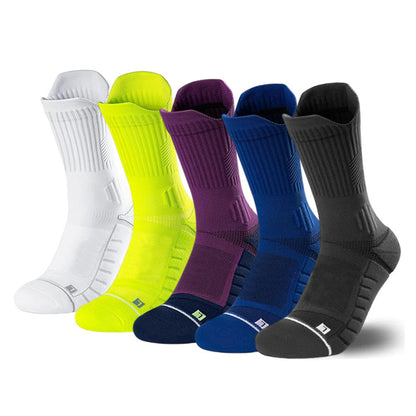 5 Pairs of Crew Compression Running Socks Anti-Blister Cushion Socks for Hiking Basketball