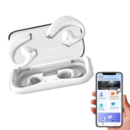 144-Language Real Time Translator Earbuds Open Ear Translation Headphone White