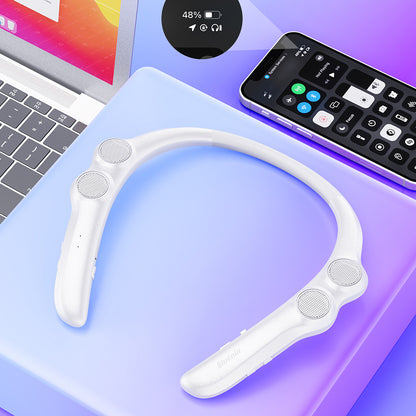 Neckband Bluetooth Speaker Wireless Wearable Speaker with 3D Stereo Sound and Mic-White