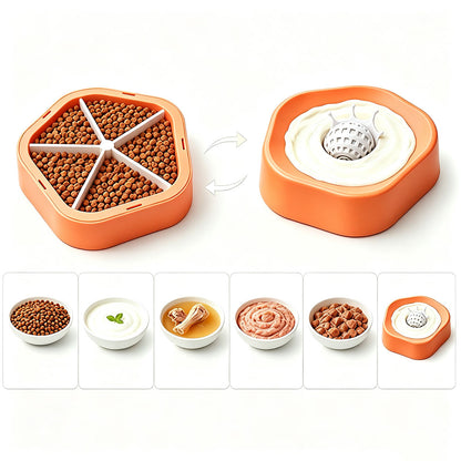 2 in 1 Removable Insert Slow Feeder Pet Bowl - Orange