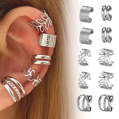 15Pcs Set Unisex Clip On Non-Piercing Earrings Fake Helix Cartilage Conch Ear Decorations Silver