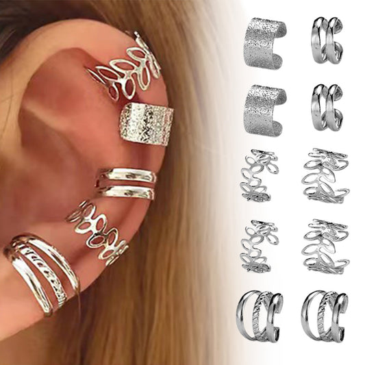15Pcs Set Unisex Clip On Non-Piercing Earrings Fake Helix Cartilage Conch Ear Decorations Silver
