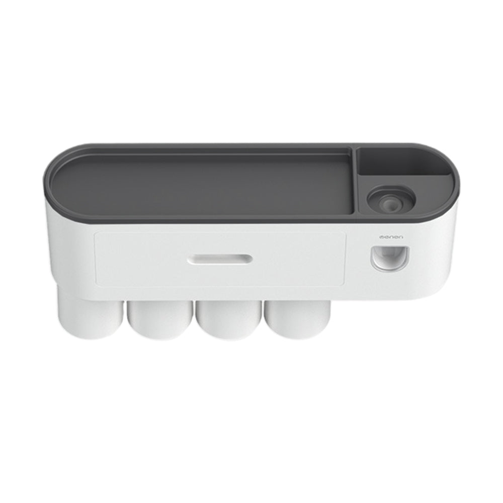 Wall Mounted Toothbrush Holder for Bathroom Automatic Toothpaste Dispenser Kit-Black