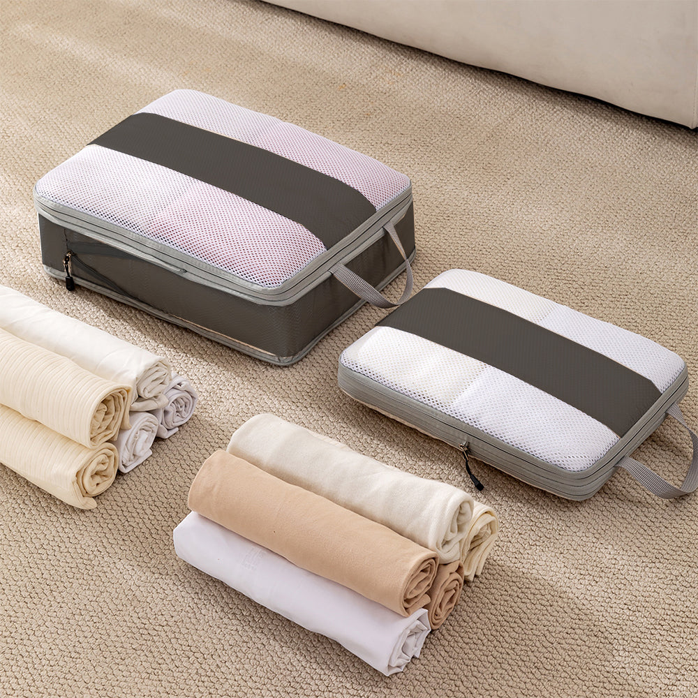 3Pcs Compression Packing Cubes for Travel Lightweight Storage Bags Set-Grey