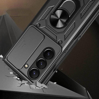 For Samsung Galaxy Z Fold Drop Protection Case Full-Body Shockproof Case with Rotating Ring Stand Black