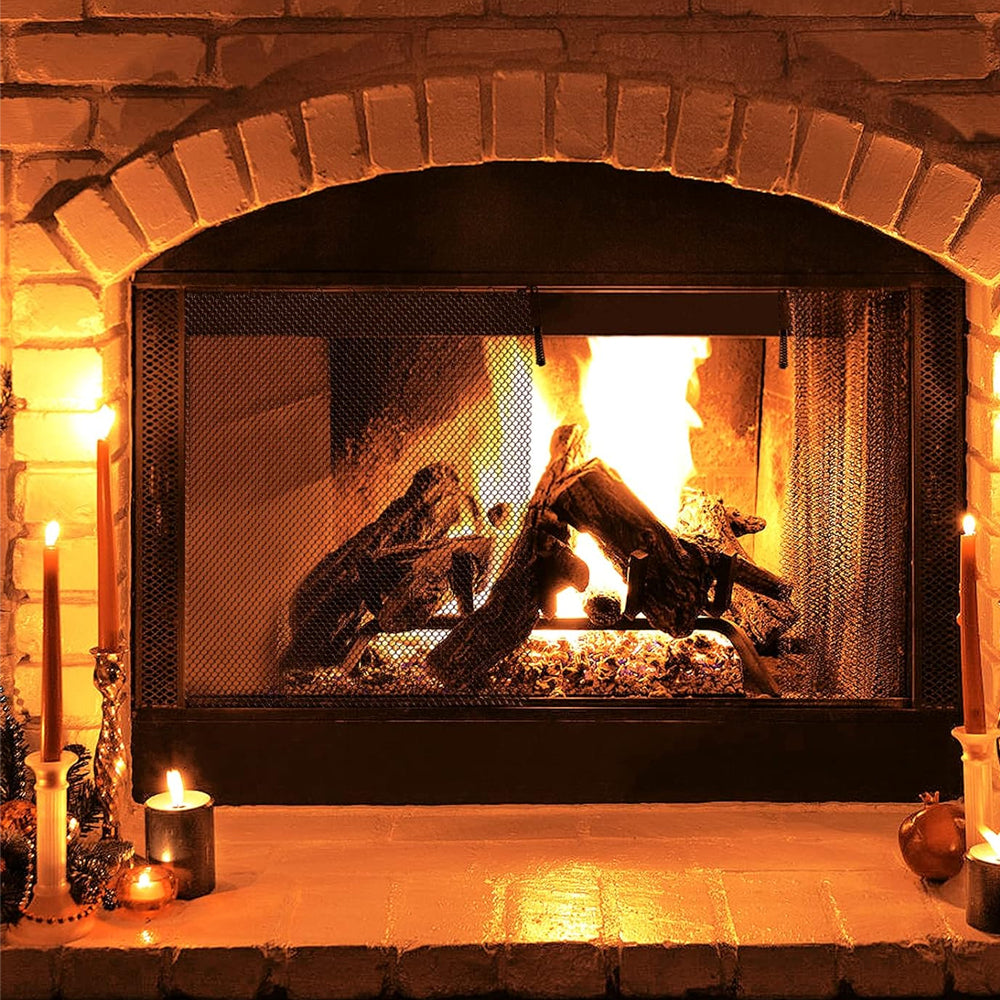 Set of 2Pcs Fireplace Mesh Screen Curtains Hearth Screen Decorative Spark Guard Chain