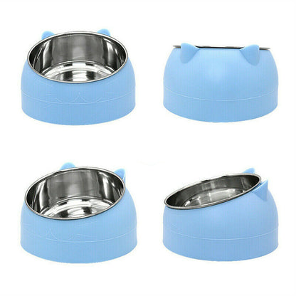 400ml Stainless Steel Tilted Pet Bowl Non-Slip Raised Feeder for Cats and Dogs-Blue