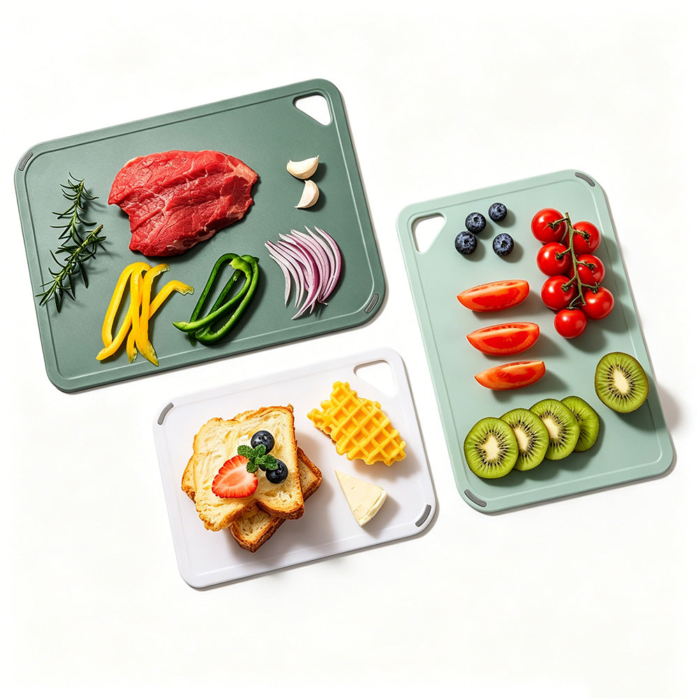 3 PCS Plastic Cutting Board Set with Hanging Loop -Green
