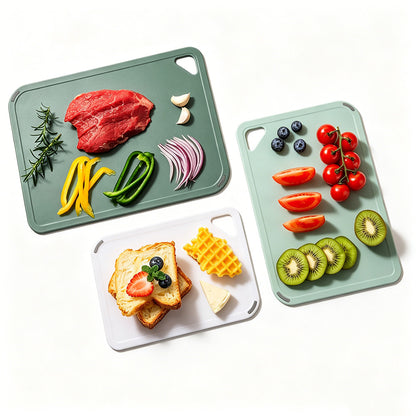 3 PCS Plastic Cutting Board Set with Hanging Loop -Green
