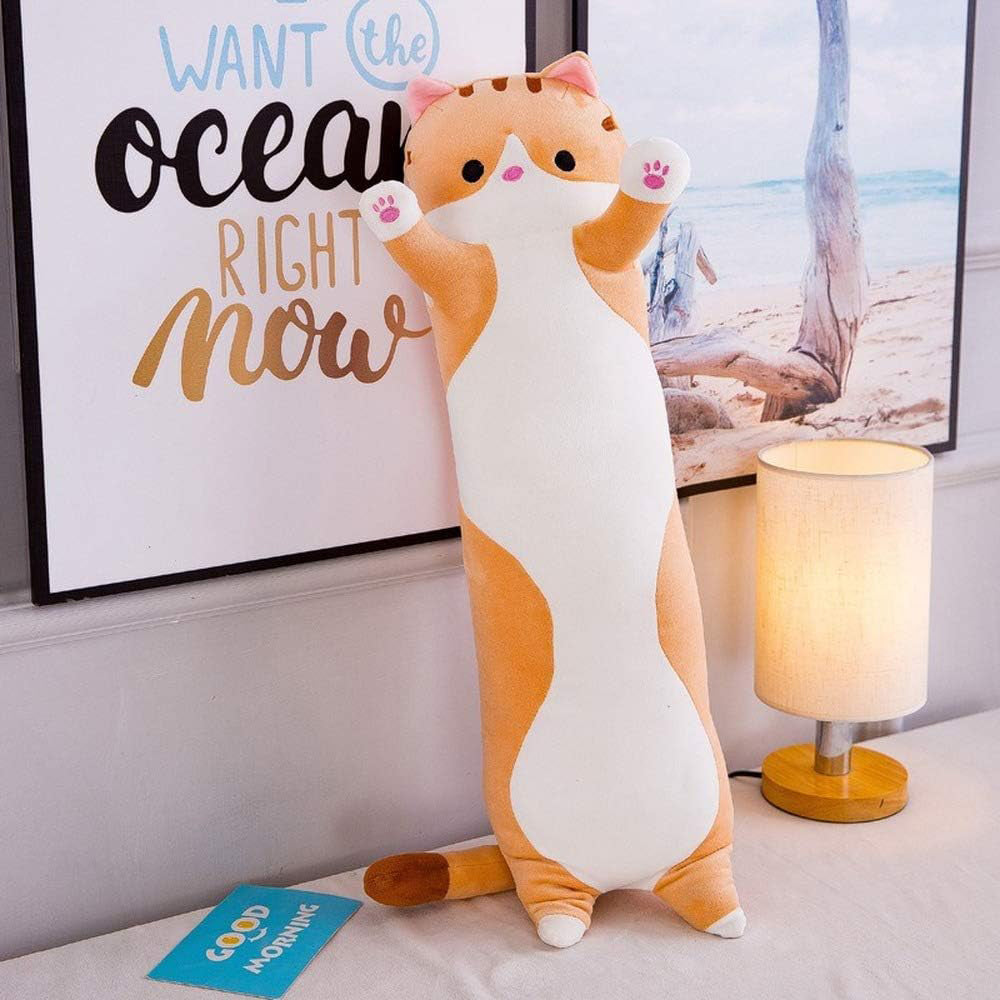 Cat Shape Long Throw Pillow Stuffed Cute Doll Cushion Orange