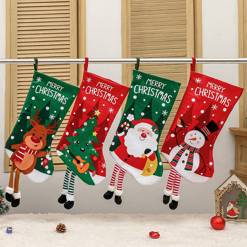 4 Pcs Christmas Stockings Candy Bags Fireplace Hanging Holiday Xmas Decor