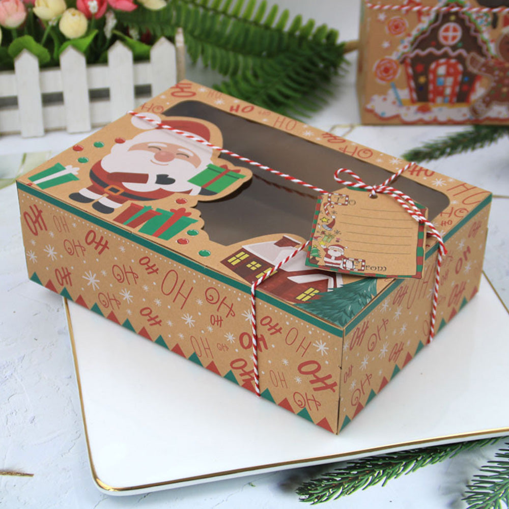 12Pcs Set Christmas Cookie Boxes with Clear Window Kraft Paper Candy Boxes