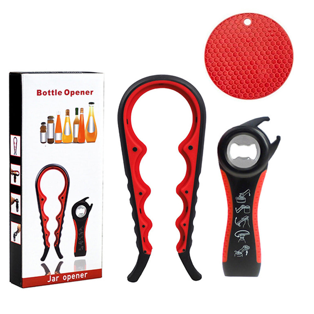 3PCS Jar and Bottle Opener Set with Non-Slip Grip Pad for Weak Hands Red