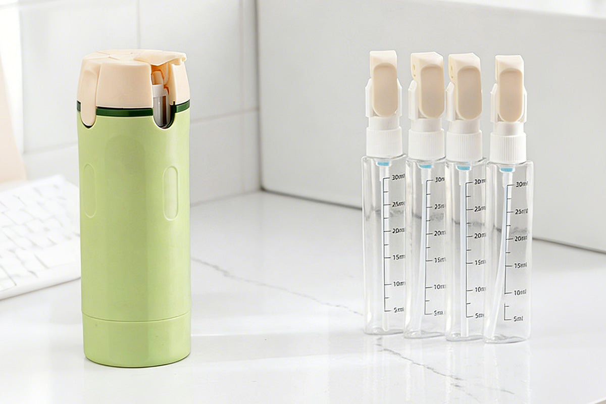 4 in 1 Travel Dispenser with 30ml Travel Bottles - Green