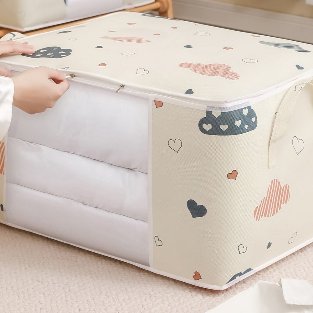 Two-Piece Beige Large Capacity Printed Quilt Storage Bag Set