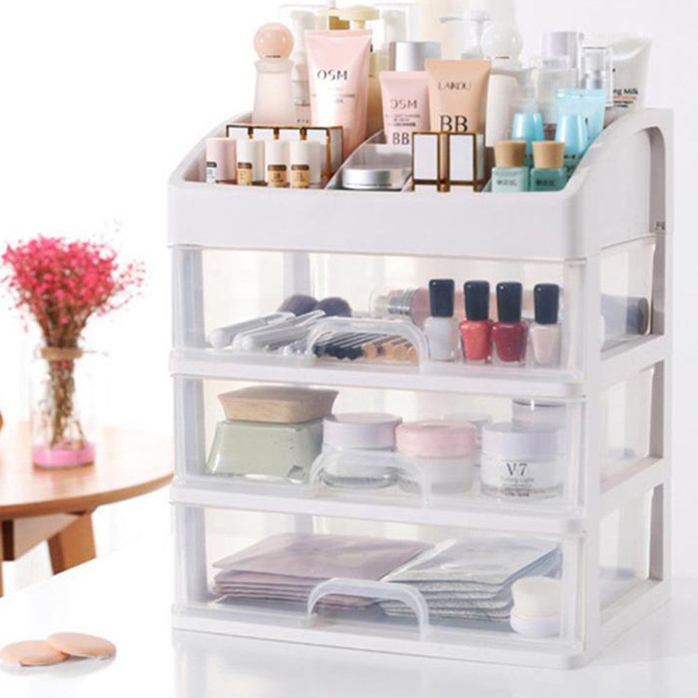 Clear 3 Tiers Desktop Drawer Organizer Makup Organizer Storage Case