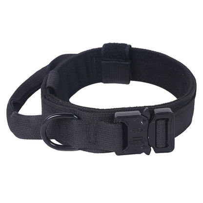 Adjustable Dog Collar with Handle Tactical Nylon Pet Collar for Medium Large Dogs-Black
