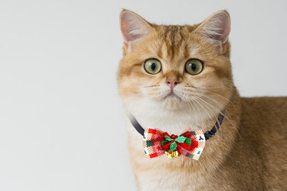 2Pcs Christmas Pet Bow Tie With Bell and Bow Dog Bow Tie Cat Kitten Plaid Collar-Style 2