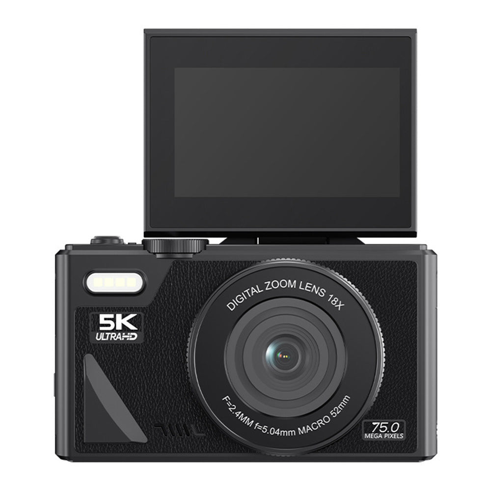 Digital Camera with 180-degree Flip Screen and 64MP Autofocus-Black
