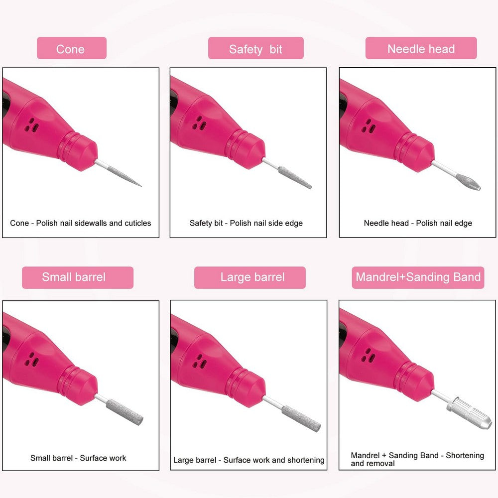 Electric Nail Drill Kit for Gel Nails Manicure Pedicure Polishing-Pink