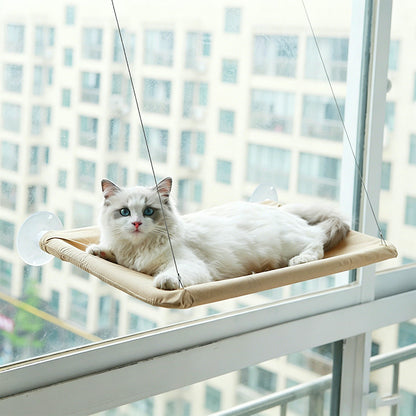 Strong Suction Cup Cat Window Hammock Breathable Mesh Cat Bed for Glass Window-Khaki