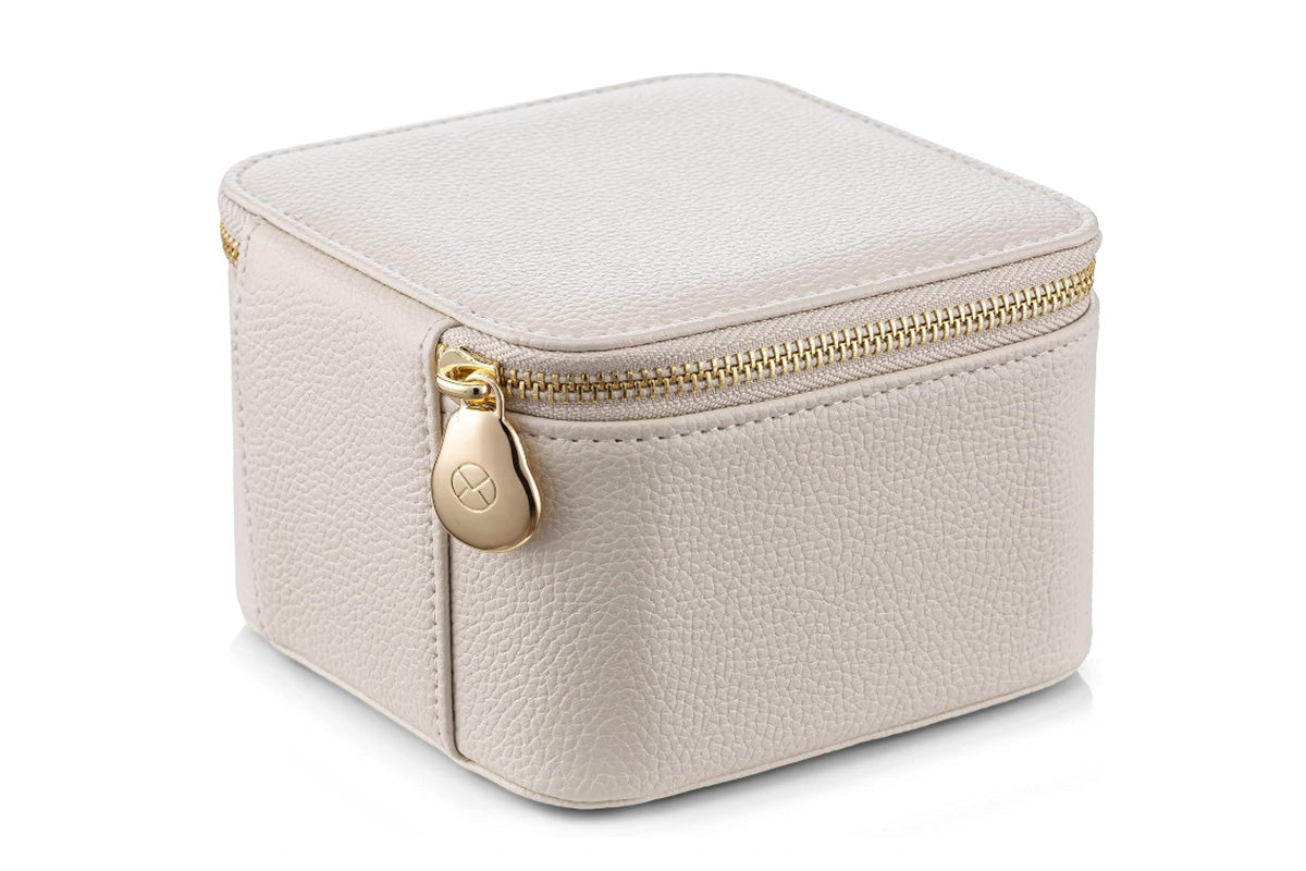 Travel Jewelry Case Small Jewelry Box with 6 Transparent Zipper Pockets-Beige