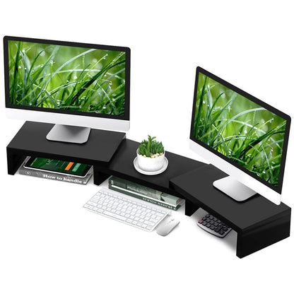 Dual Monitor Stand Riser Adjustable Desk Stand for iMac Laptop & Books Black