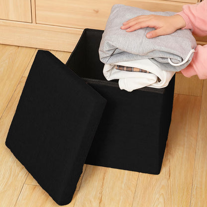 Foldable Storage Ottoman Shoe Bench with Thick Foam Lid - Black
