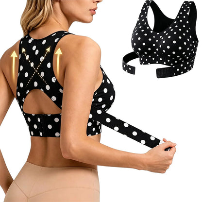 Front Closure Posture Bra Wide Straps Seamless Bra - Black