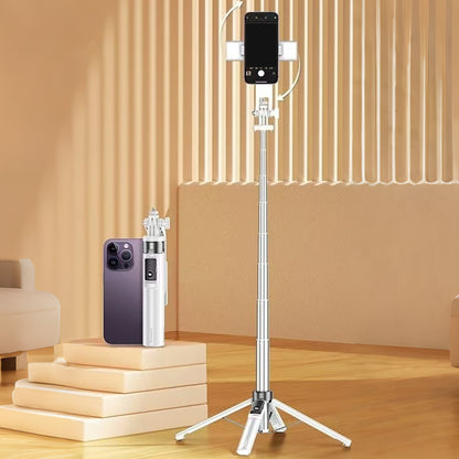 Bluetooth Selfie Stick Tripod 4 Leg Floor Stand with Dual Fill Light-White