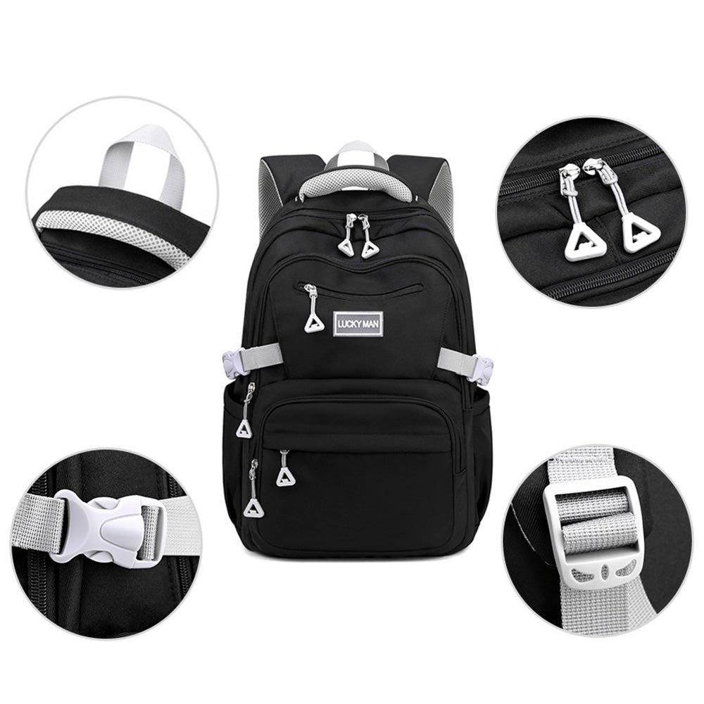 Solid Nylon Backpack Teenage Girls School Shoulder Bag Black
