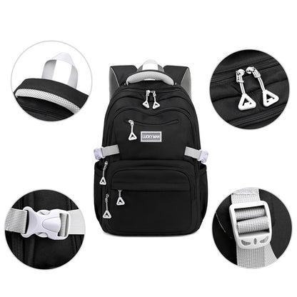 Solid Nylon Backpack Teenage Girls School Shoulder Bag Black