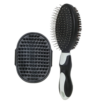 2 Pack Pet Grooming Brush Set Deshedding Double Sided Comb Massage Brush for Cats Dogs Horses-Black