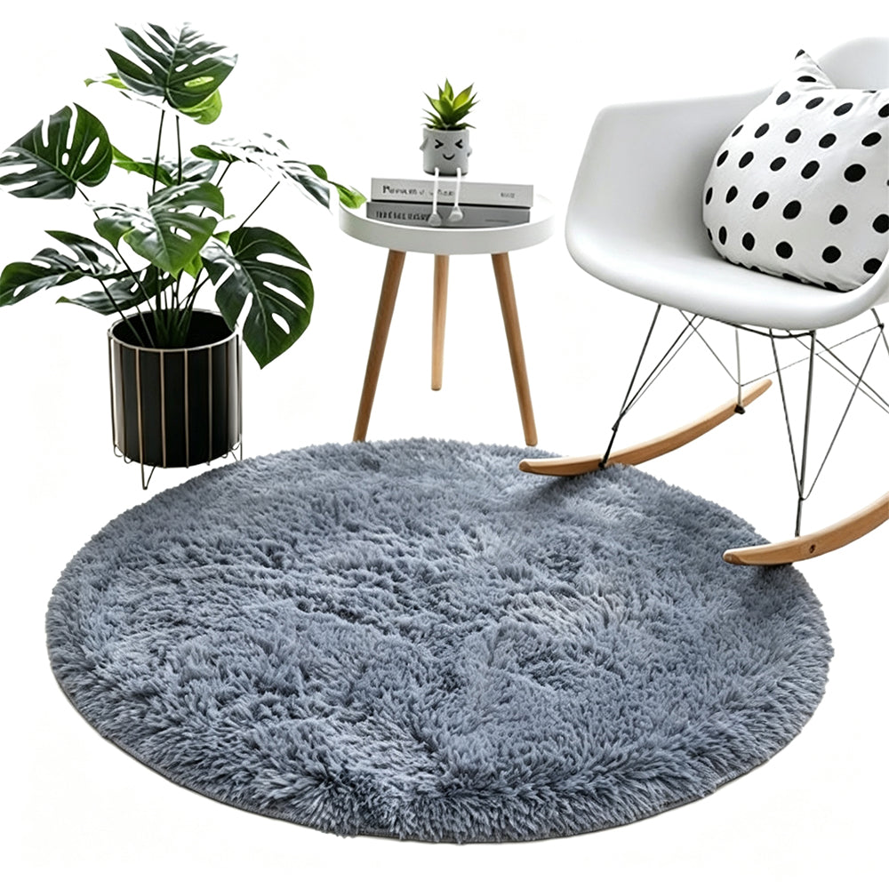 Round Plush Area Rug Soft Fluffy Non Slip Carpet-Grey