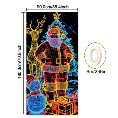 90x180cm 2D UV Reactive Christmas Glow Door Curtain - Santa Claus and Deer