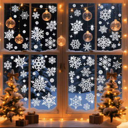 Christmas Window Clings ¨C Snowflakes Static Stickers in Gold and Silver for Holiday Decorations Style 2
