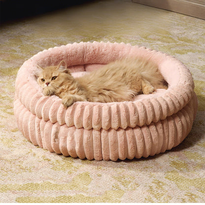 Donut Plush Pet Dog Cat Bed Fluffy Soft Warm Nest for Indoor Cats Small Dogs-Pink