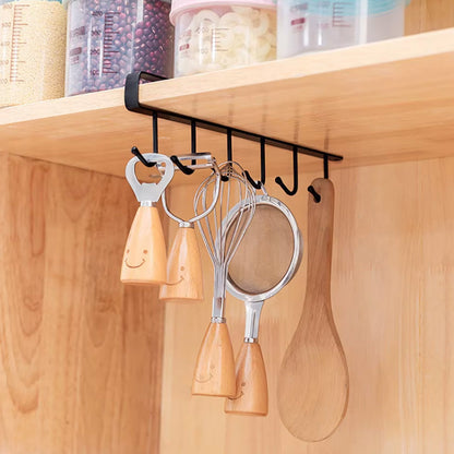 No-Drill Metal Hanging Rack ââ‚?6-Hook Organizer for Cabinets & Closets Black