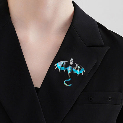 Set of 2Pcs Fashion Flying Dragon Brooch Pin Retro Dragon Lapel Pin Clothing Hat Decoration Purple and Blue