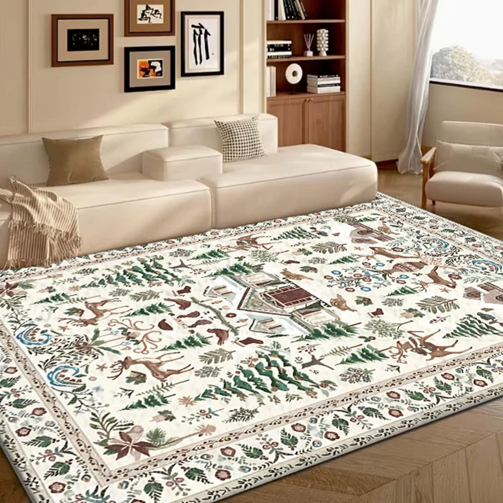 Vintage Christmas Crystal Velvet Area Rug Non-Slip Living Room Floor Mat - White