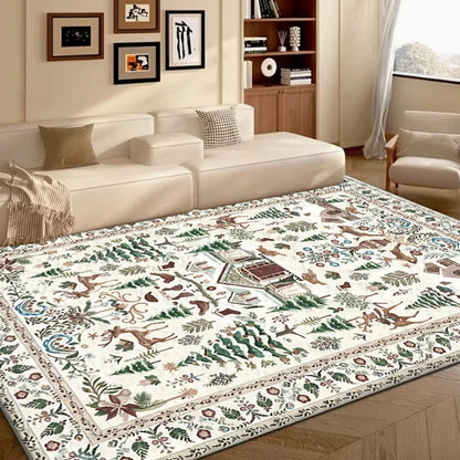Vintage Christmas Crystal Velvet Area Rug Non-Slip Living Room Floor Mat - White