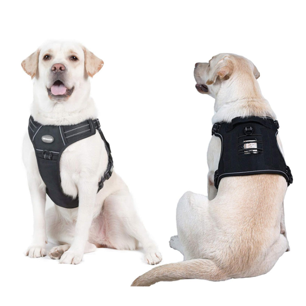 Tactical Dog Harness with Reflective Pet No Pull Adjustable Military Vest for Walking Training Black