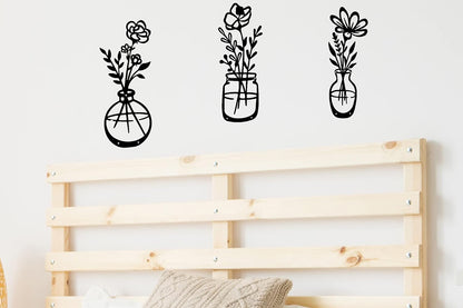 3Pcs Metal Flowers Wall Art Wall Decor Sculptures Hanging for Kitchen Living Room -Black Flowers