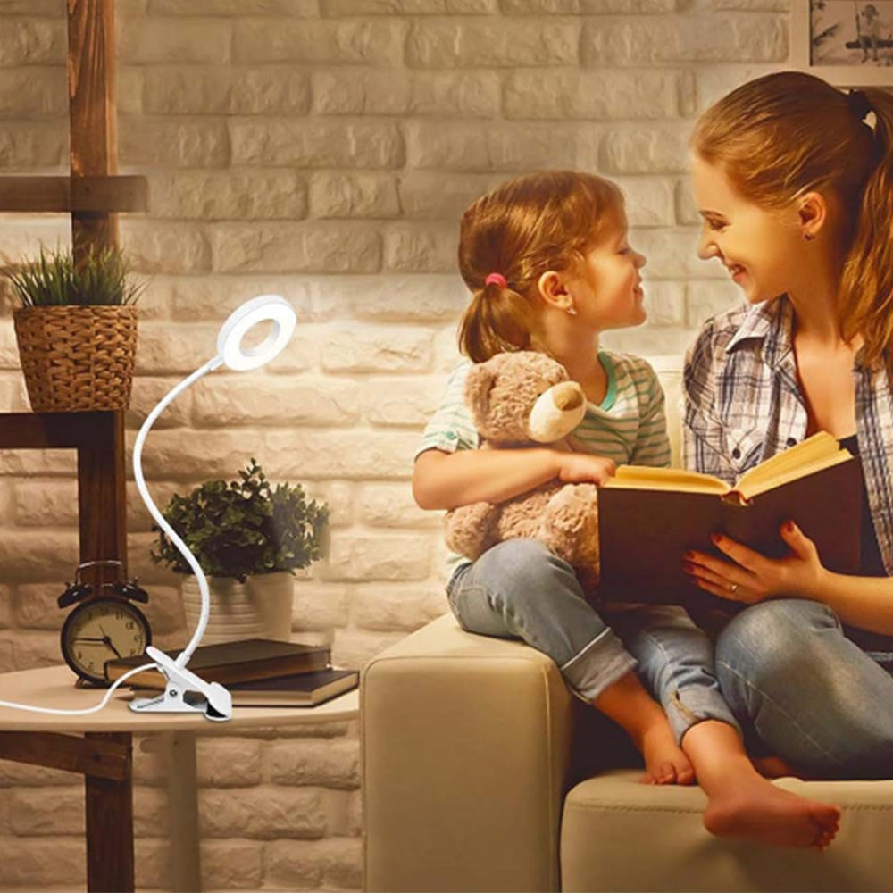 Dimmable USB Desk Lamp 3 Color Modes Flexible Gooseneck Reading Light with Clamp White