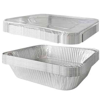 10Pcs Aluminum Foil Pans with Lids BBQ Dish Food Storage Tray for Baking Picnic Cooking