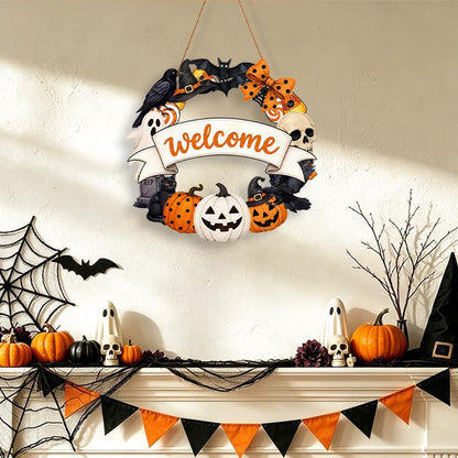 2 Pack Engineered Wood Halloween Ghost Pumpkin Hanging Door Signs - Welcome