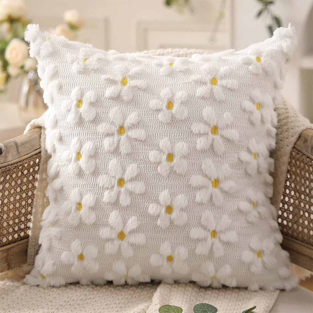 2Pcs Spring Summer Pillow Covers Floral  Farmhouse Home Decor for Sofa Couch Bed -Daisies